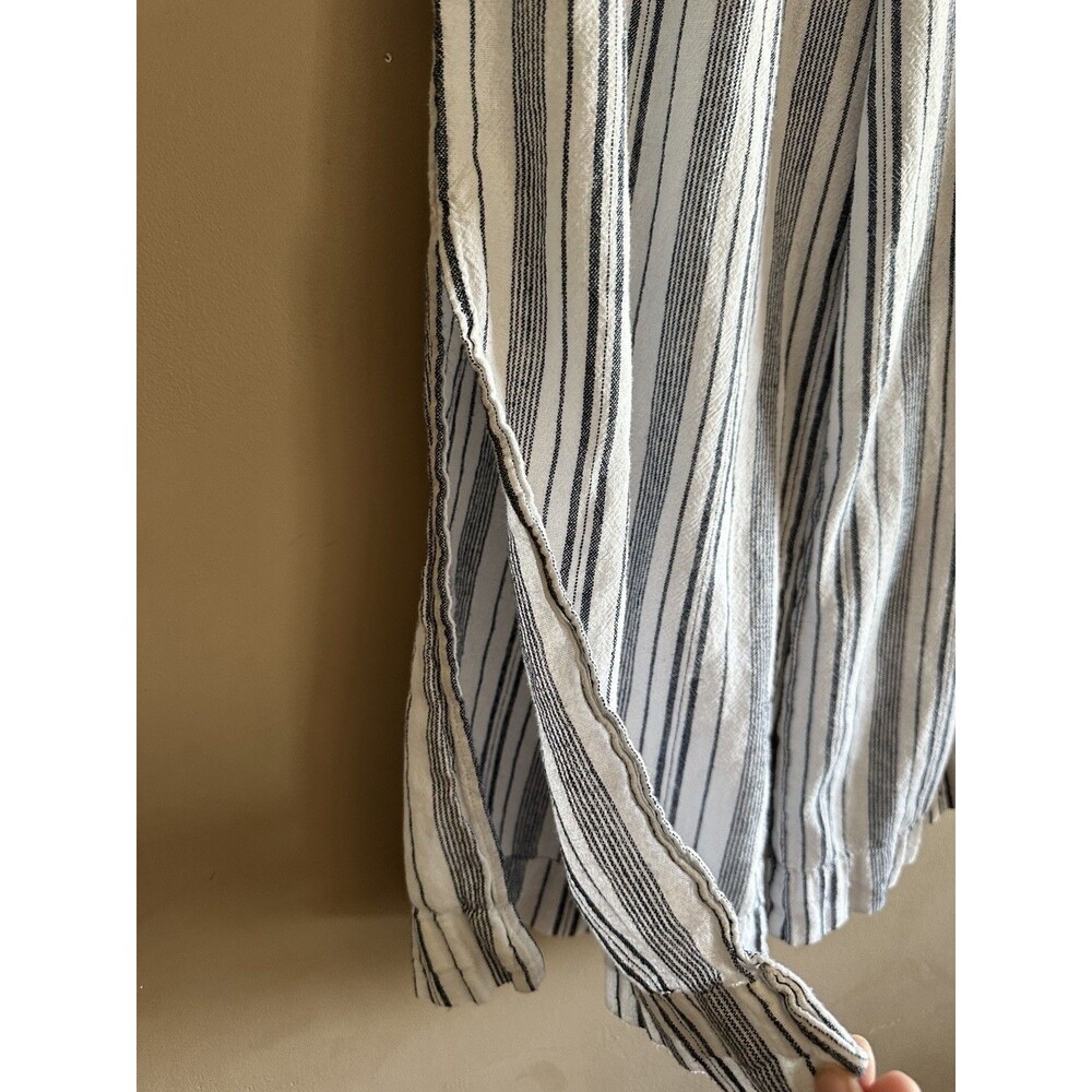 Ellen Tracy Pants Womens M Black Cream Striped Cropped Wide Leg Linen Coastal - Picture 4 of 9